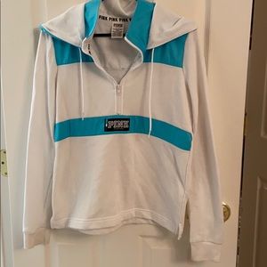 PINK White & Teal Quarterzip Hoodie